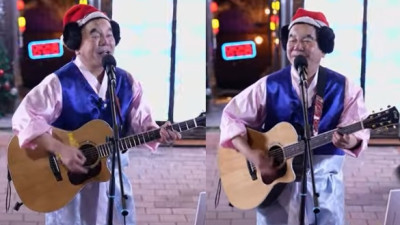 성탄절 맞아 홍대에서 길거리 버스킹을 하며 노래 실력을 발휘하는 영구없다 심형래